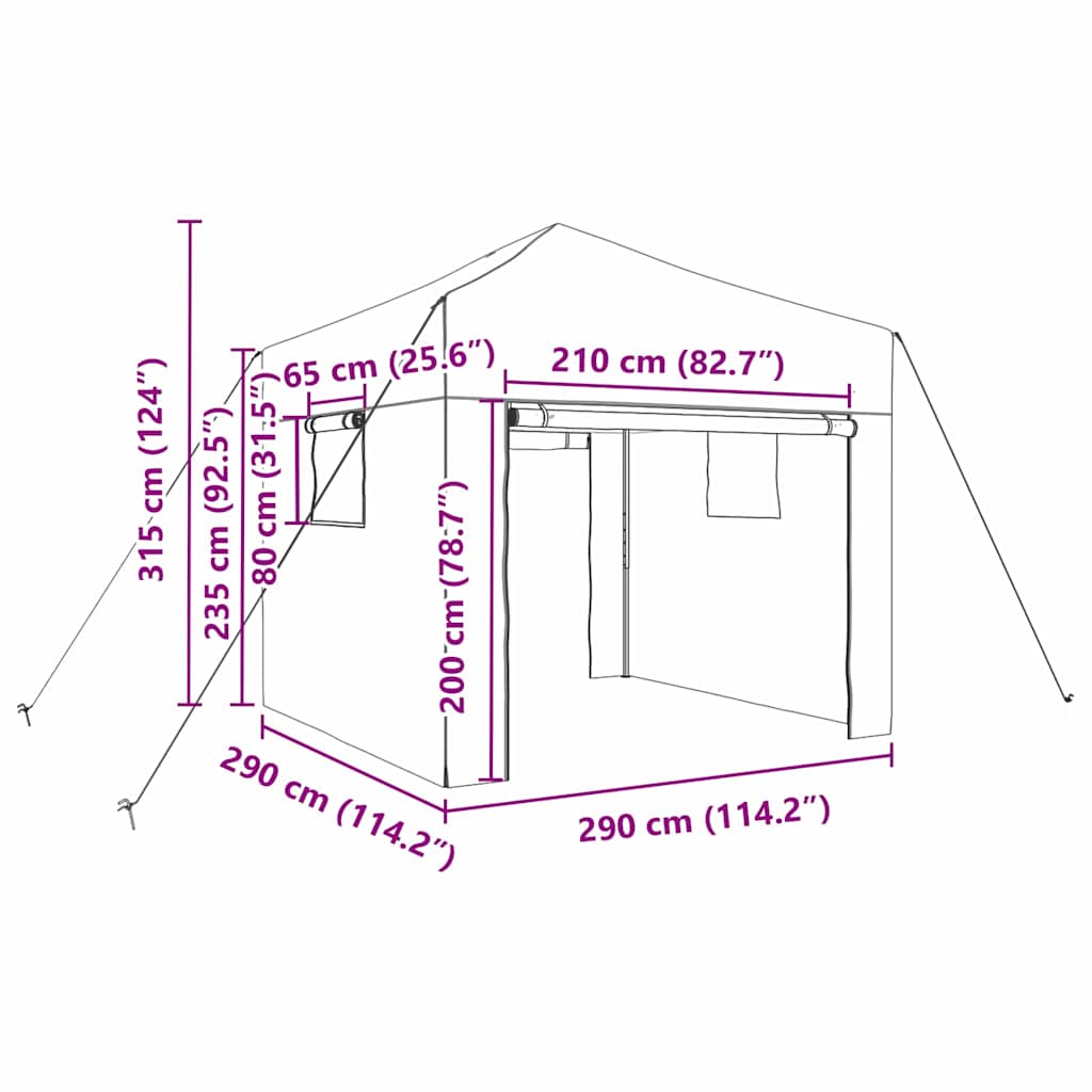 Üvegház pop-up kerettel tetővel Zöld 290 x 290 x 315 cm Vas