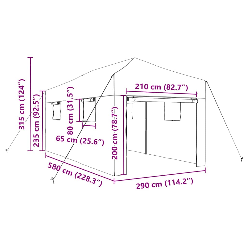 Üvegház pop-up kerettel tetővel Zöld 290 x 580 x 315 cm Vas