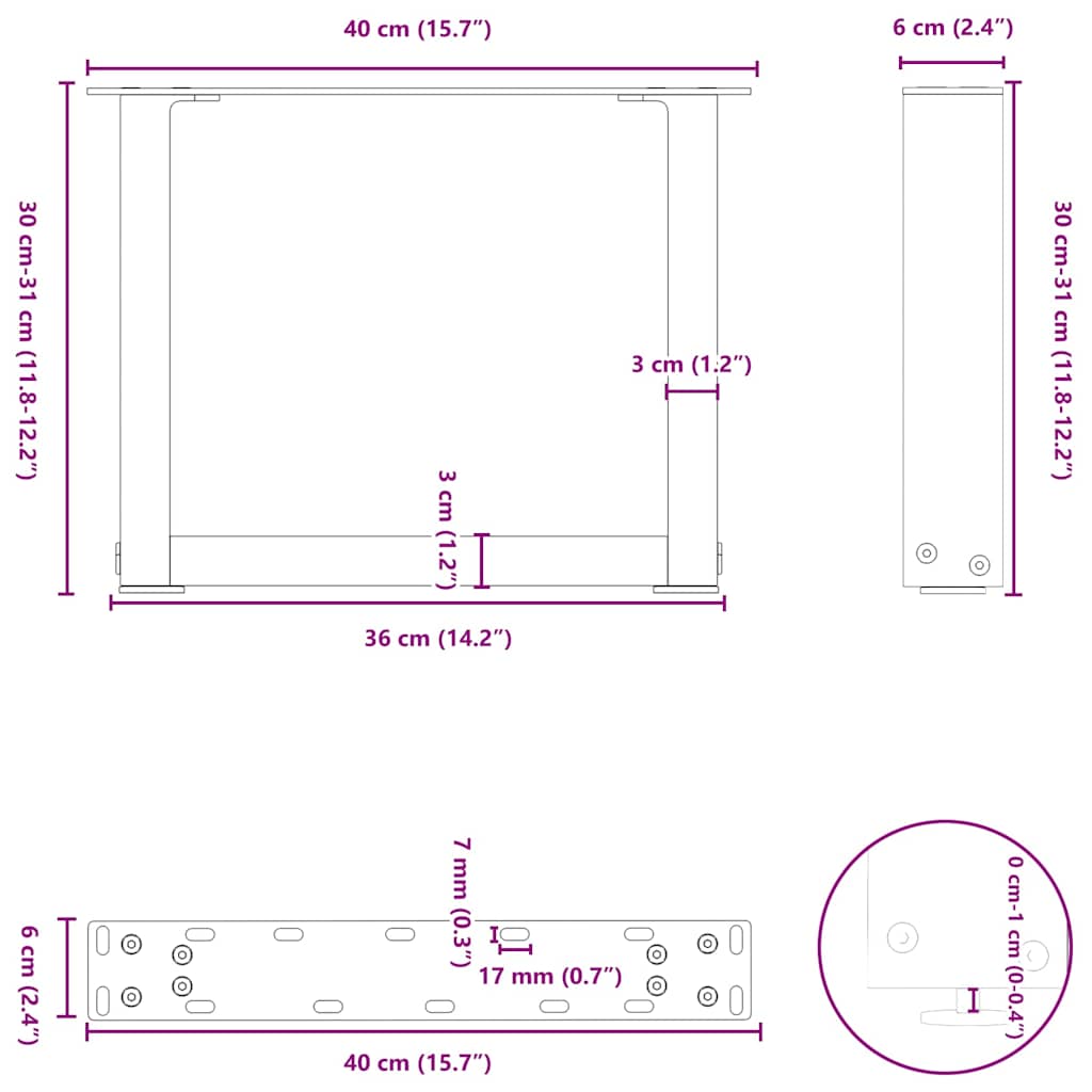 2 db antracitszürke U-alakú acél dohányzóasztal láb 40x(30-31) cm