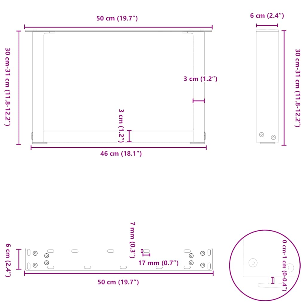 2 db U alakú fehér dohányzóasztal láb 50 x (30-31) cm acél