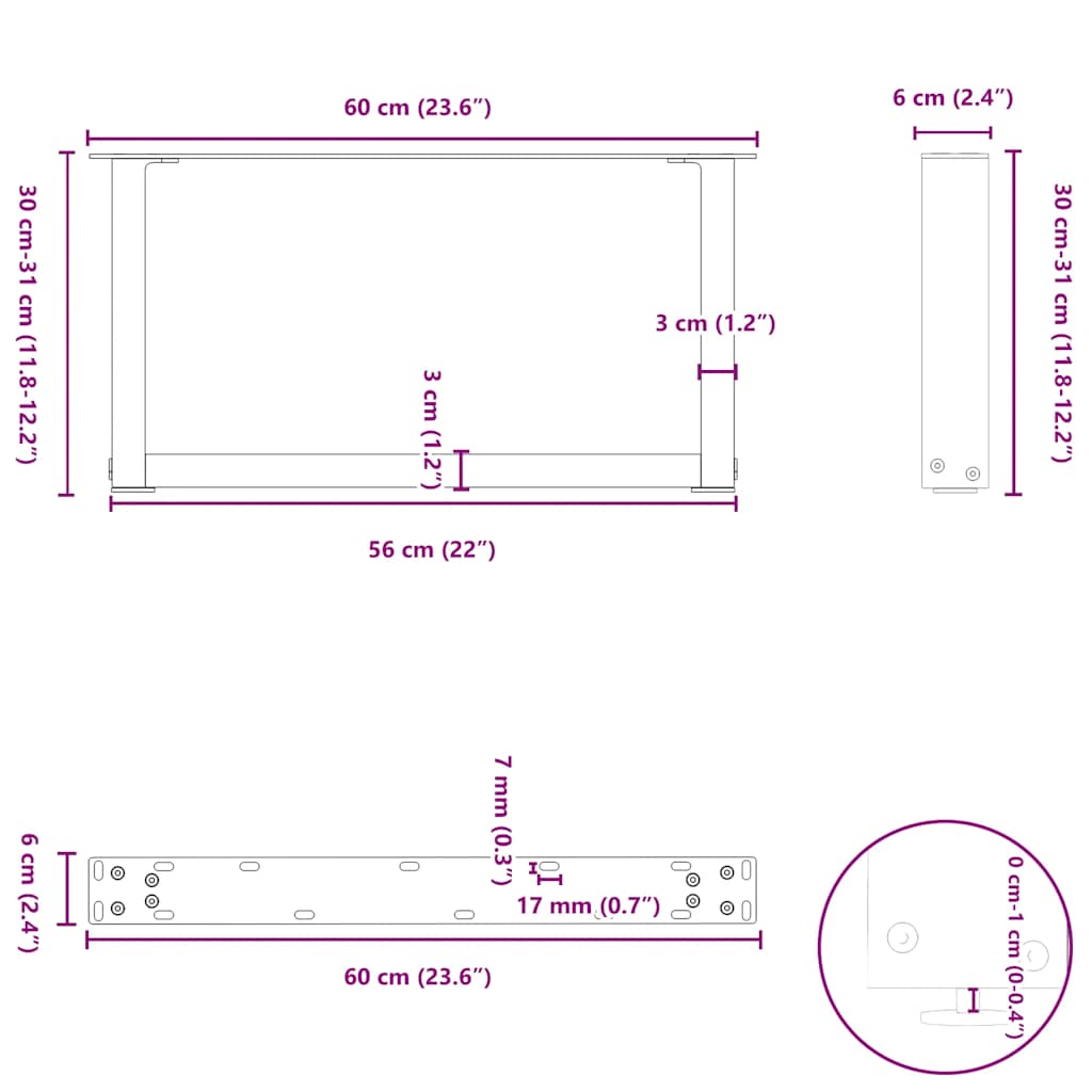 2 db U alakú dohányzóasztal láb natúr acélból 60x(30-31) cm