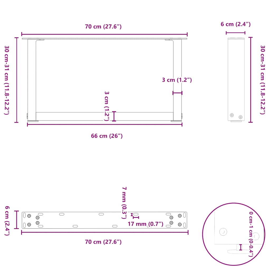 2 db U alakú natúr acél dohányzóasztal láb 70x(30-31) cm