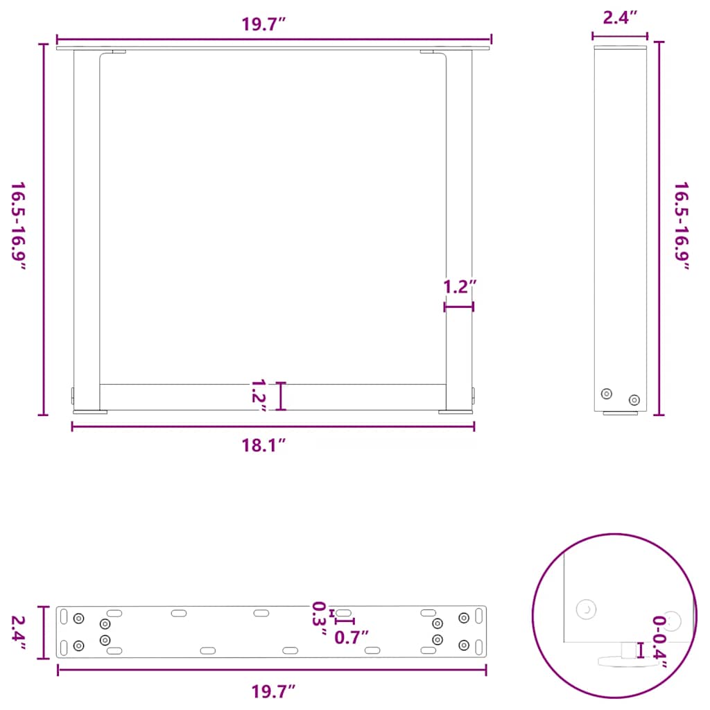 2 db antracitszürke, U alakú acél dohányzóasztal láb 50 x (42-43) cm