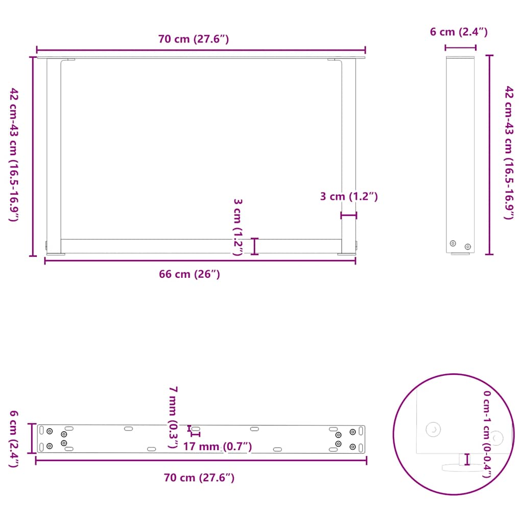 2 db antracitszürke, U alakú dohányzóasztal láb 70 x (42-43) cm acél