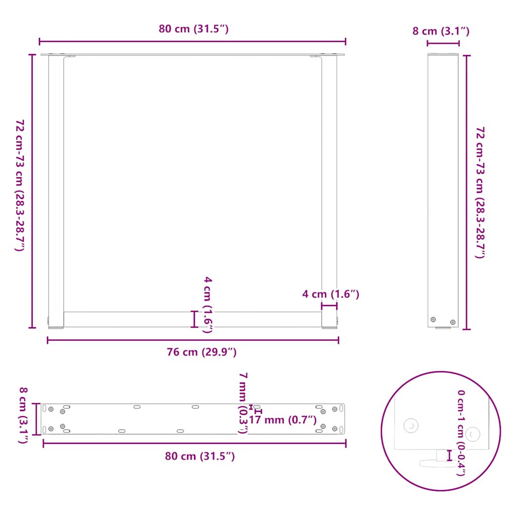 3 db antracitszürke, U alakú acél étkezőasztal láb 80 x (72-73) cm