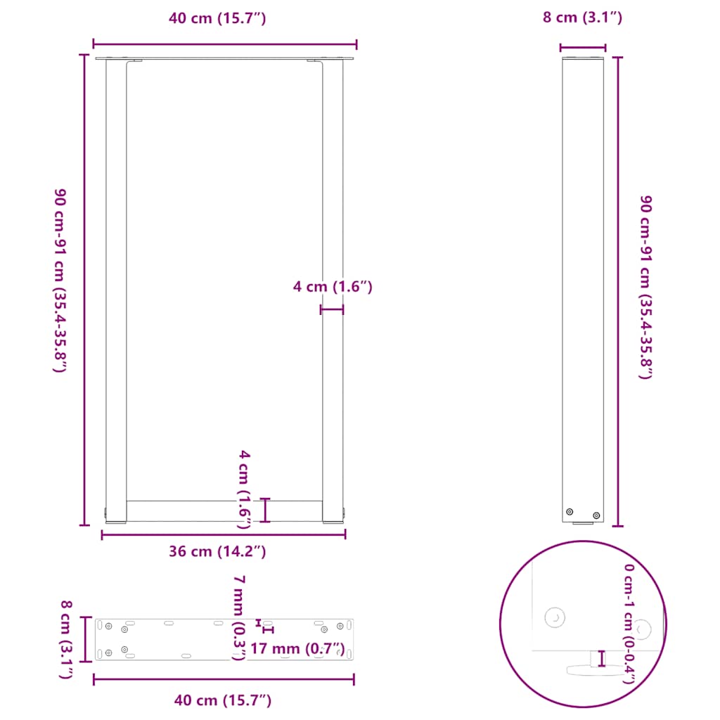 2 db U alakú bárasztalláb, fehér, 40 x (90-91) cm, acél