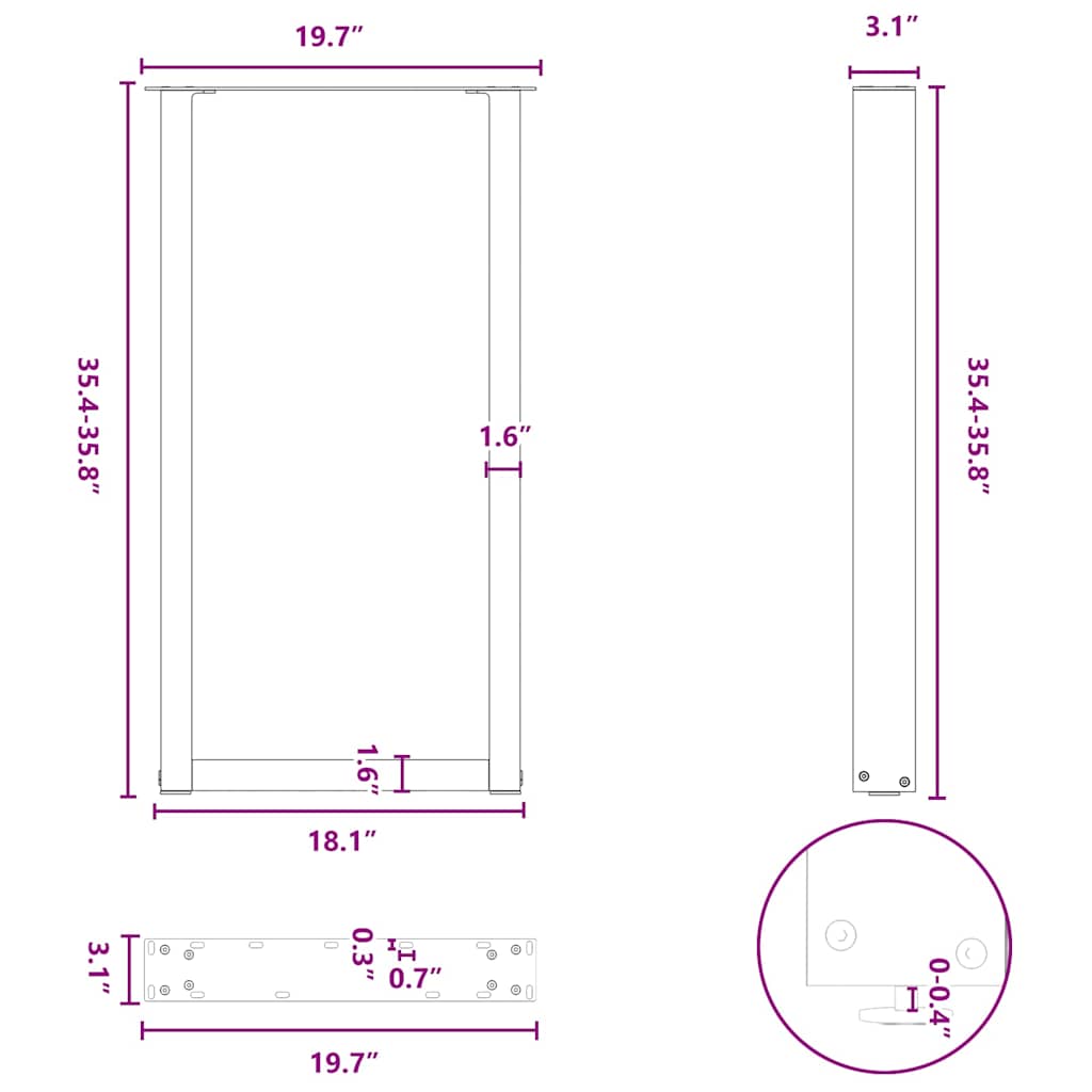 2 db antracitszürke, U-alakú acél bárasztalláb 50x(90-91) cm