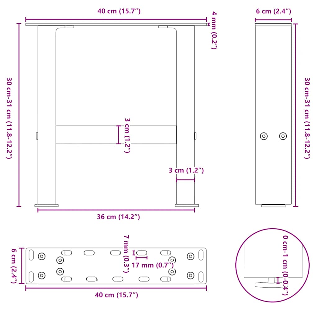 2 db fekete acél dohányzóasztal láb 40 x (30-31) cm