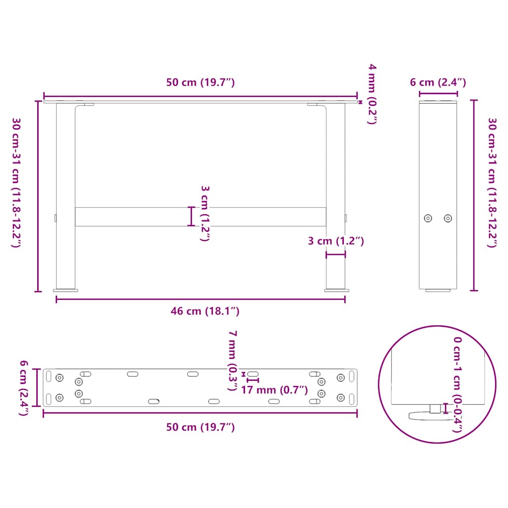 2 db fehér dohányzóasztal láb 50 x (30-31) cm acél