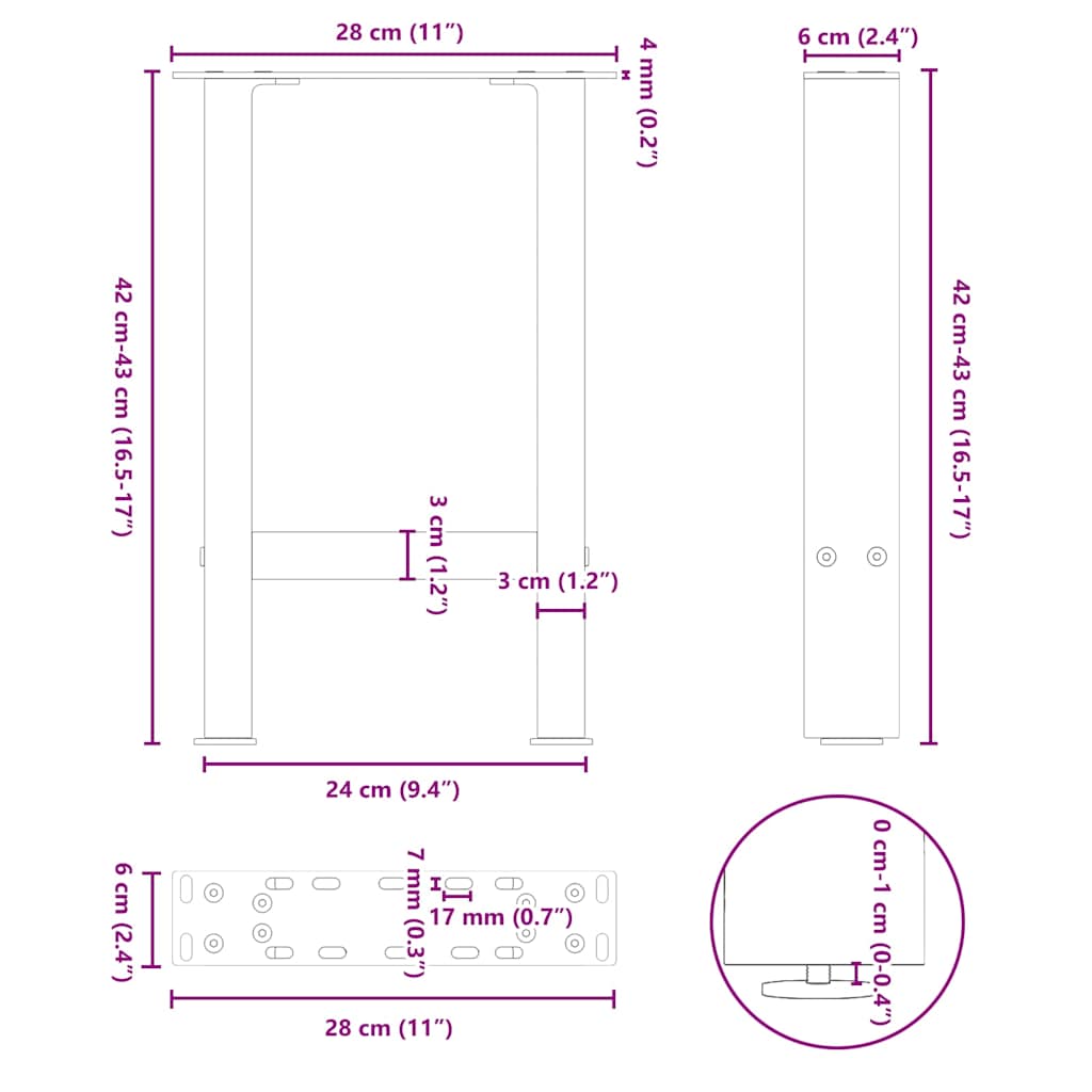 2 db fekete acél dohányzóasztal láb 28 x (42-43) cm