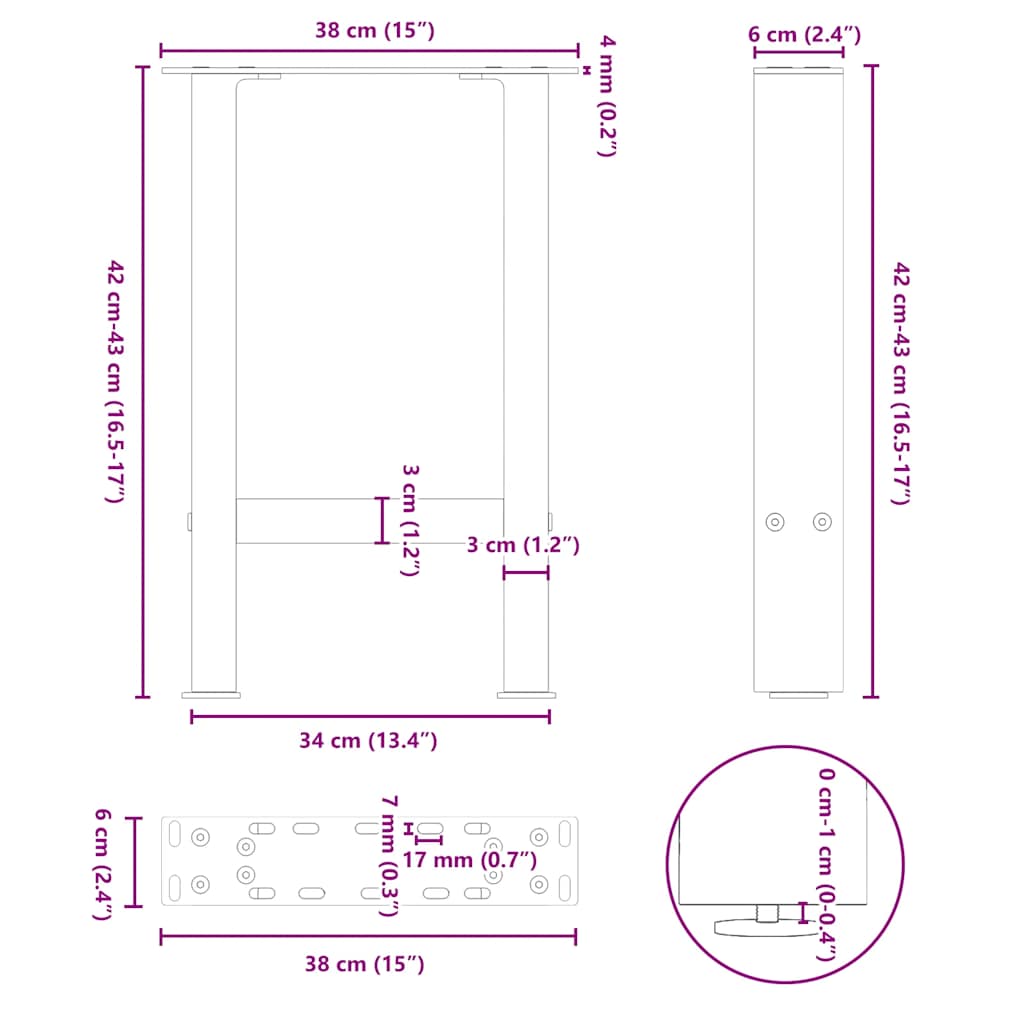 2 db fekete acél dohányzóasztal láb 38 x (42-43) cm
