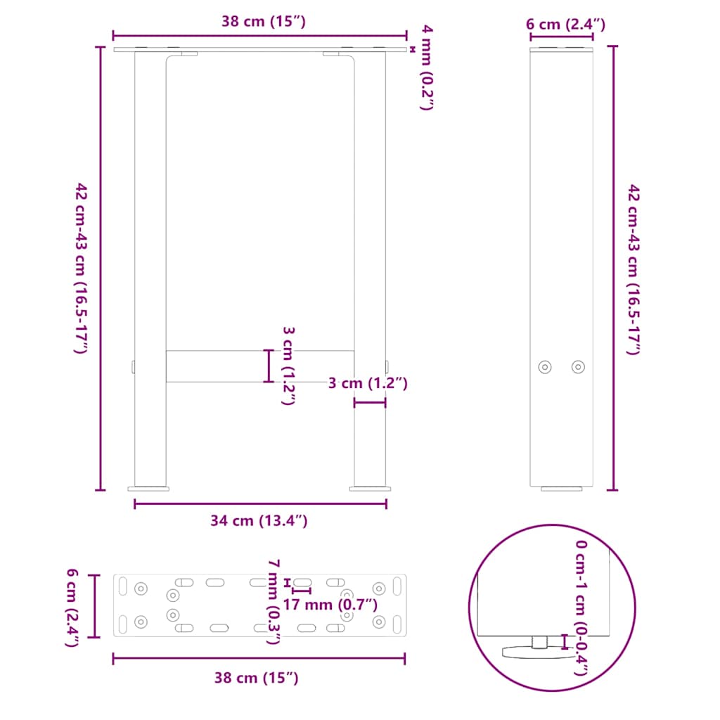 2 db antracitszürke acél dohányzóasztal láb 38x(42-43) cm