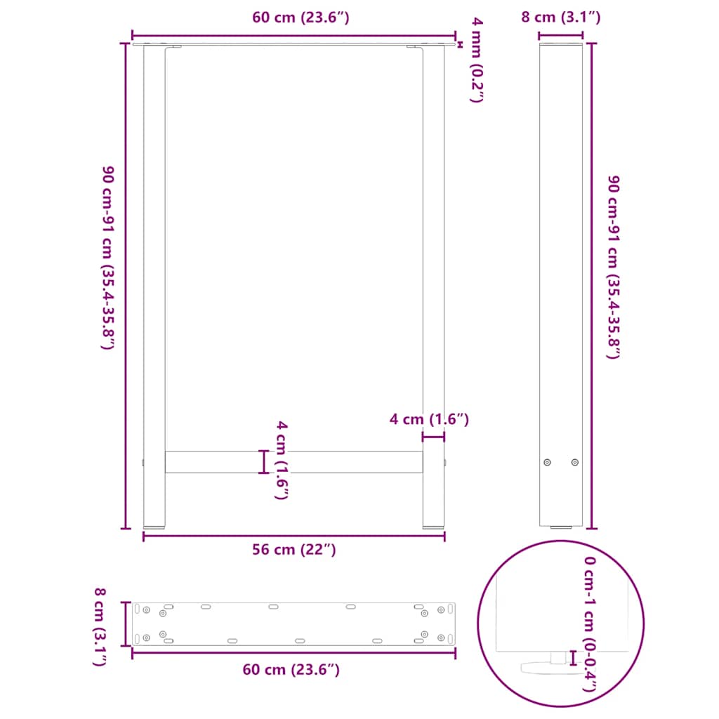 2 db fehér bárasztal láb 60x(90-91) cm acél