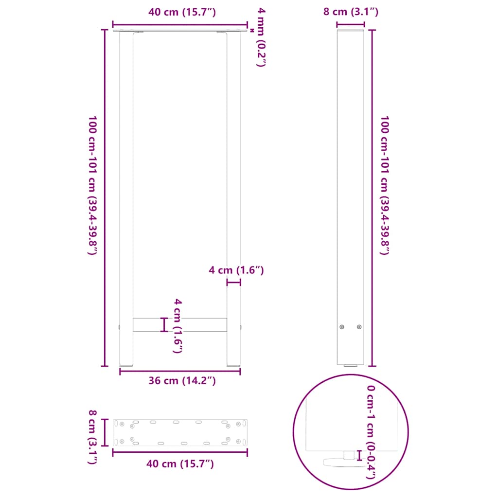 2 db fekete acél bárasztal láb 40 x (100-101) cm