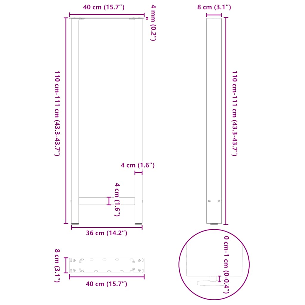 2 db antracitszürke acél bárasztalláb 40x(110-111) cm