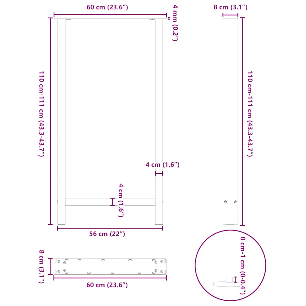 2 db antracitszürke acél bárasztalláb 60x(110-111) cm