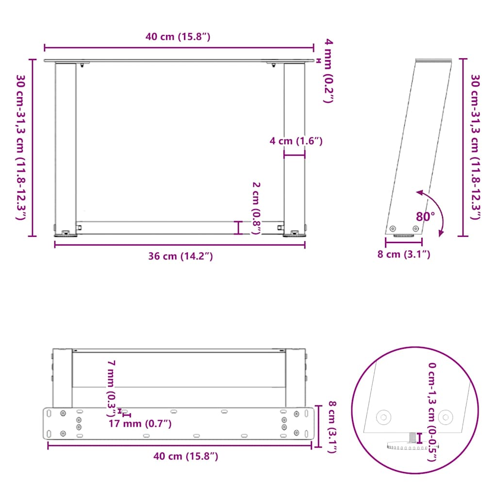 2 db U alakú natúr acél dohányzóasztal láb 40x(30-31) cm
