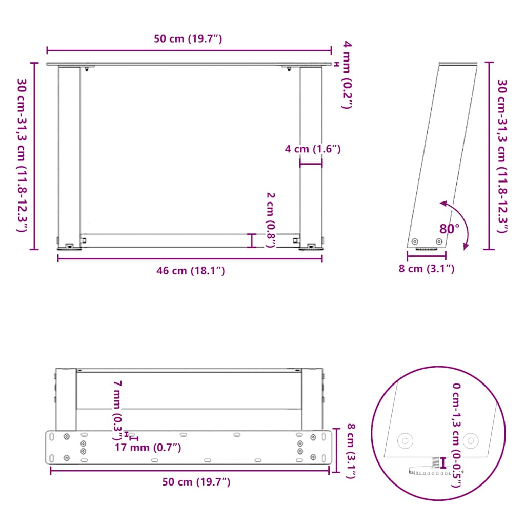 2 db U alakú natúr acél dohányzóasztal láb 50x(30-31) cm