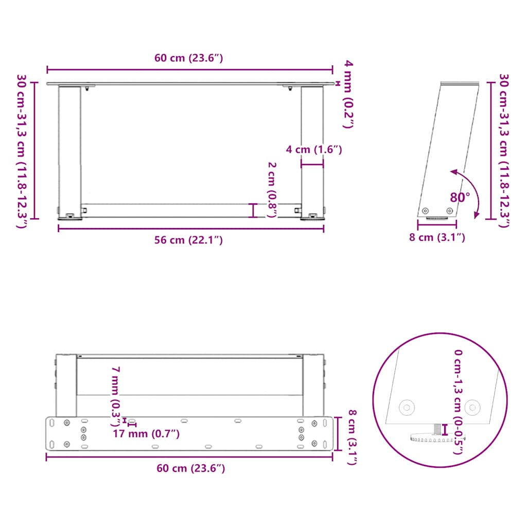 2 db antracitszürke, U alakú acél dohányzóasztal láb 60 x (30-31) cm