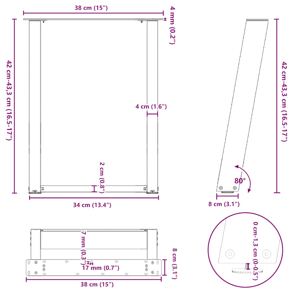 2 db U alakú natúr acél dohányzóasztal láb 38x(42-43) cm