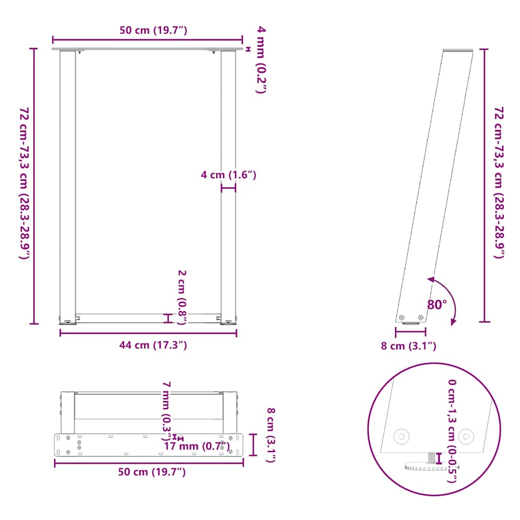 2 db U alakú étkezőasztal láb natúr acél 50x(72-73) cm