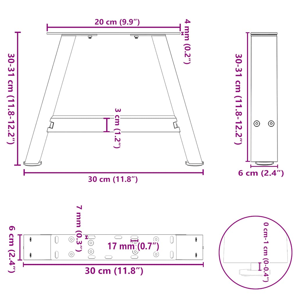 2 db A-alakú fehér dohányzóasztal láb 30 x (30-31) cm acél
