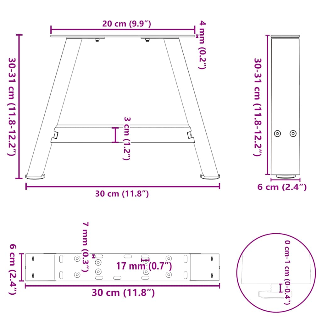 2 db antracitszürke A-alakú acél dohányzóasztal láb 30x(30-31) cm