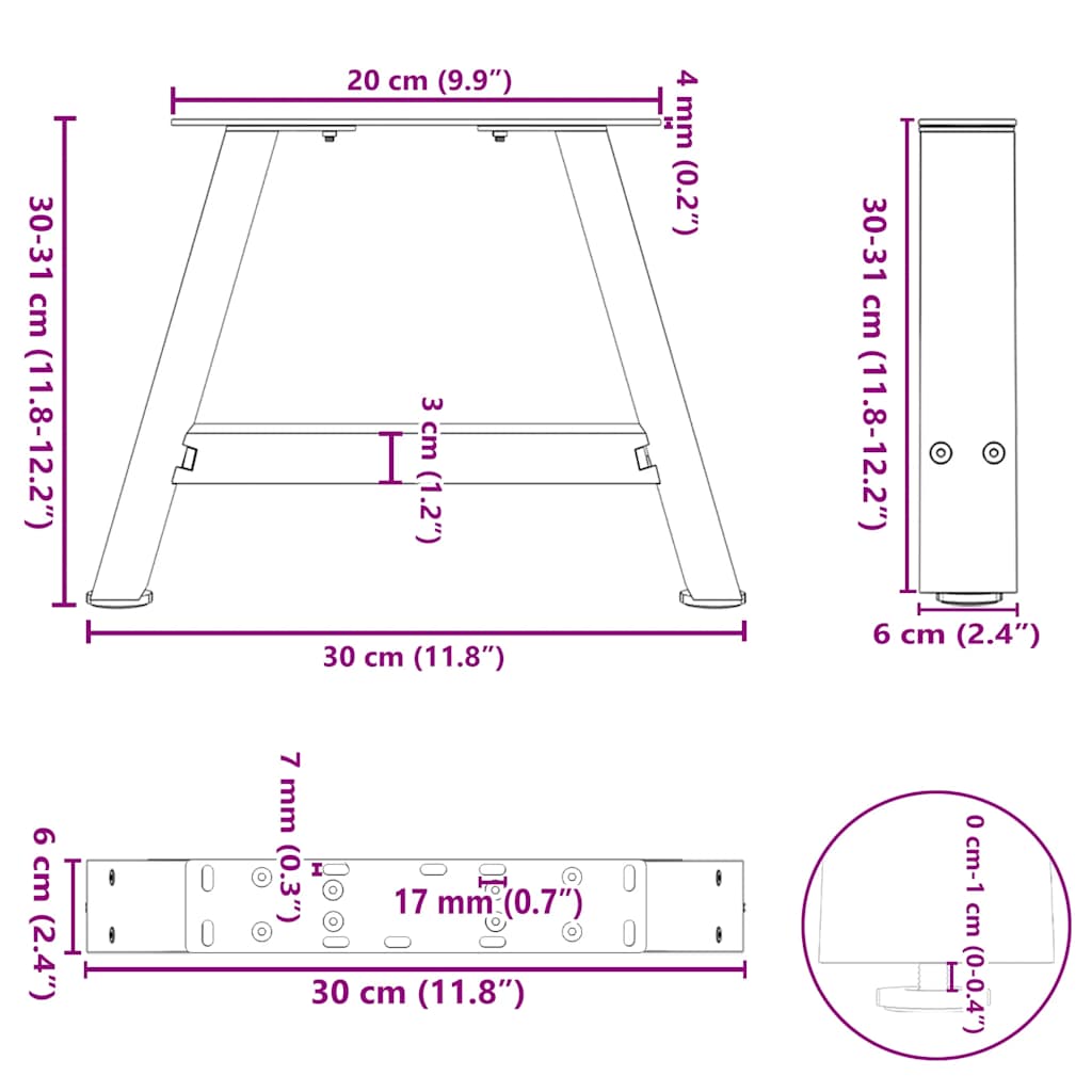 2 db A-alakú acél dohányzóasztal láb 30x(30-31) cm