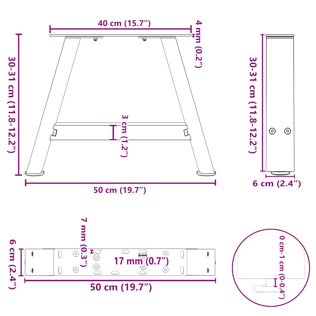 2 db fekete, A-alakú acél dohányzóasztal láb 50 x (30-31) cm
