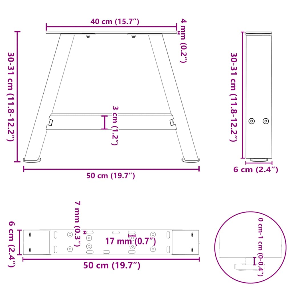 2 db fehér, A-alakú acél dohányzóasztal láb 50 x (30-31) cm