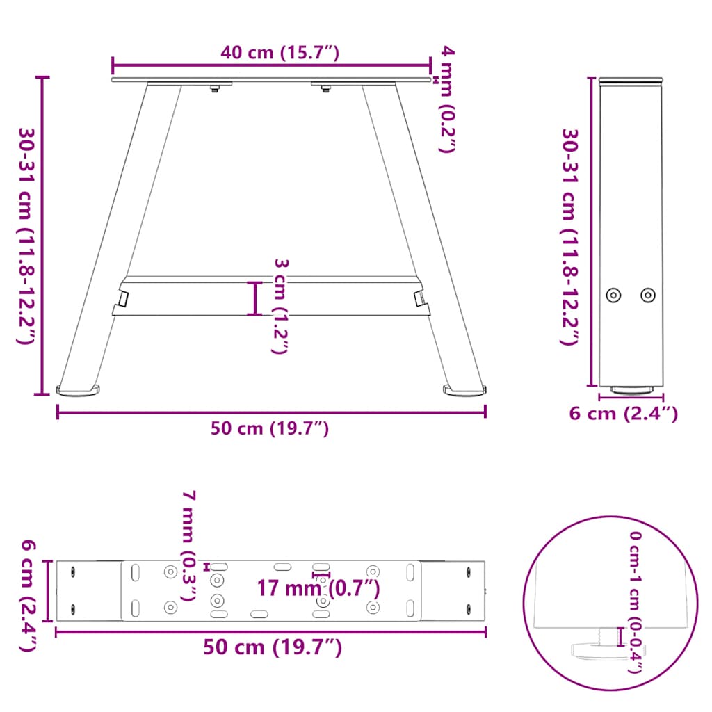 2 db A-alakú dohányzóasztal láb 50x(30-31) cm acél dohányzóasztal láb