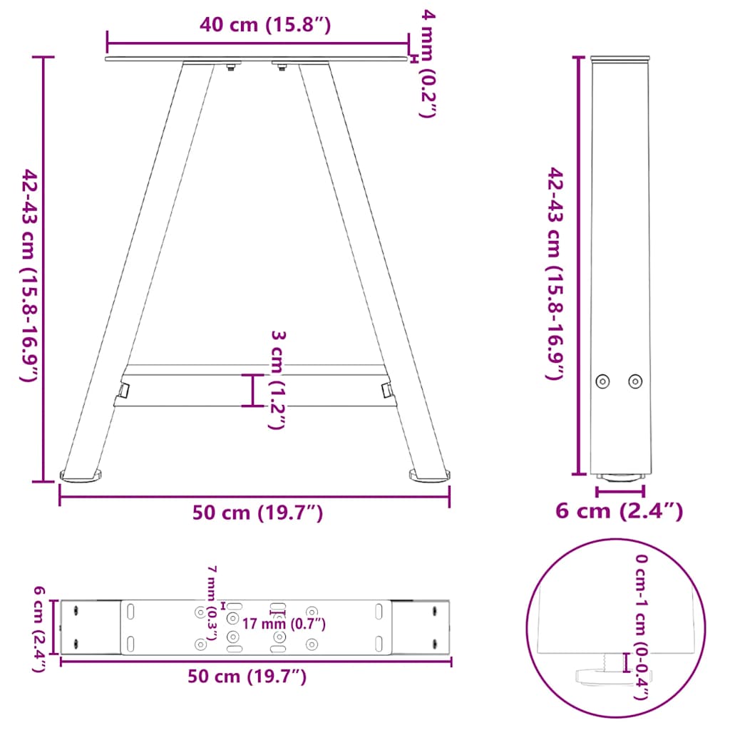 2 db fekete, A-alakú acél dohányzóasztal láb 50 x (42-43) cm