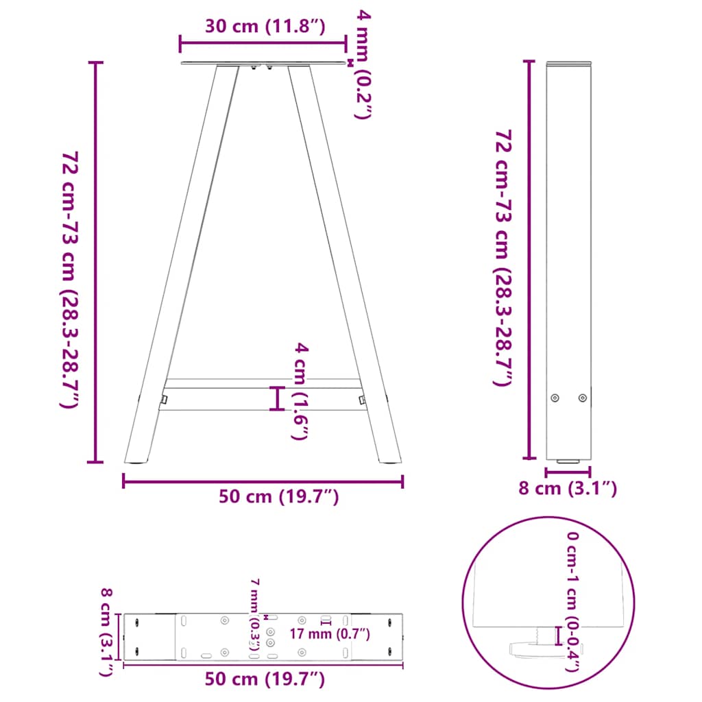 2 db fehér A-alakú étkezőasztal láb 50 x (72-73) cm acél étkezőasztal láb