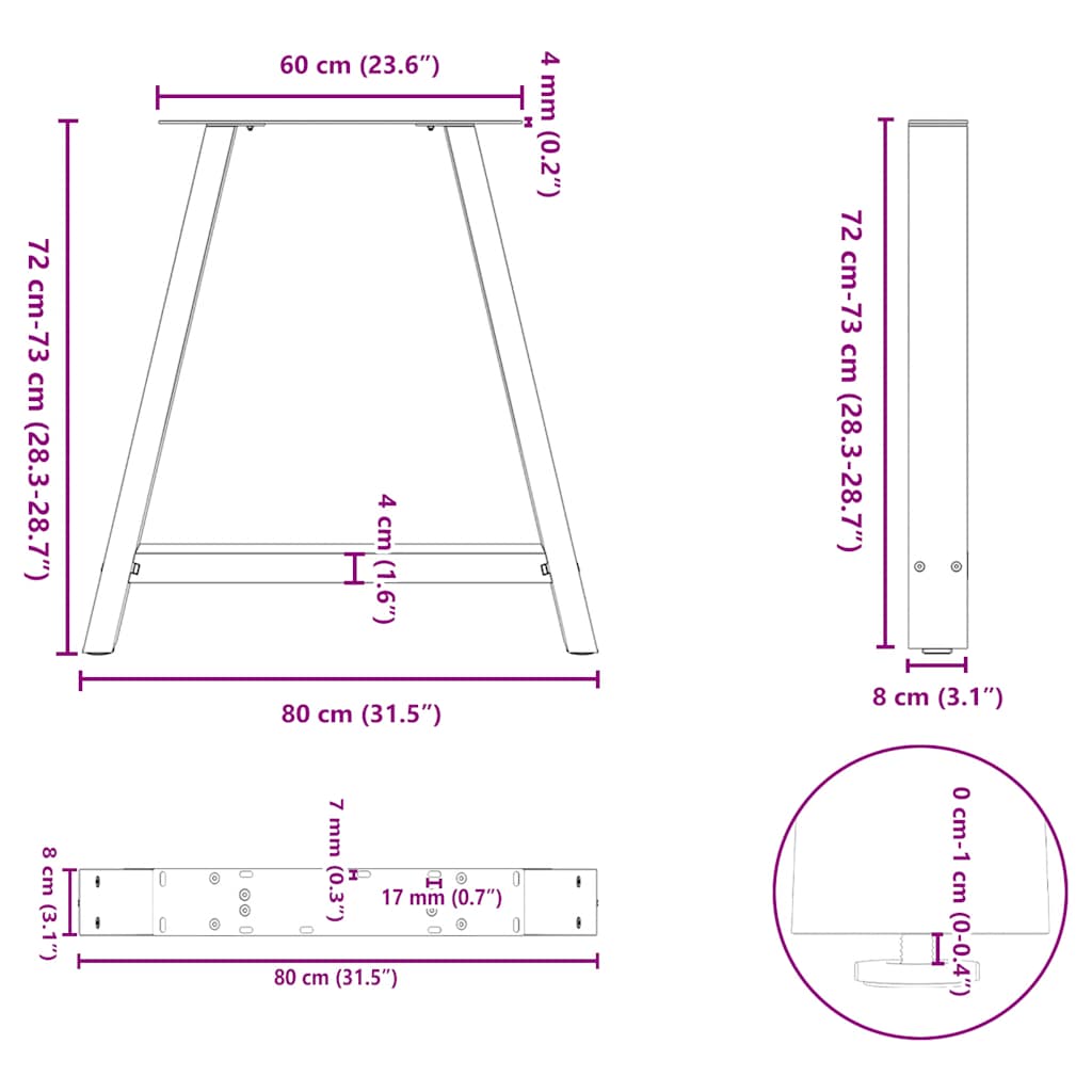 2 db antracitszürke A-alakú acél étkezőasztal láb 80x(72-73) cm