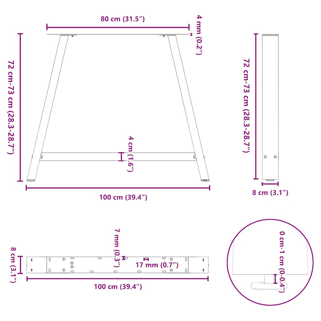 2 db A-alakú étkezőasztal láb fekete 100 x (72-73) cm acél étkezőasztal láb