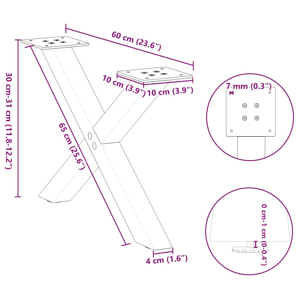 2 db antracitszürke X-alakú acél dohányzóasztal láb 60x(30-31) cm