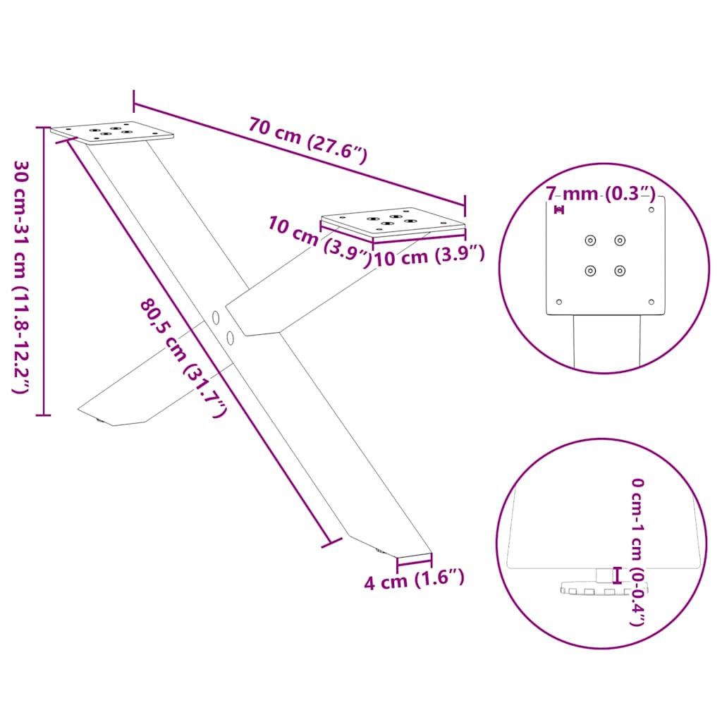 2 db antracitszürke X-alakú acél dohányzóasztal láb 70x(30-31) cm