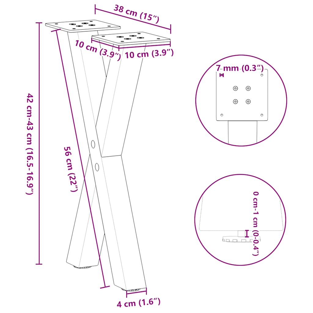2 db antracitszürke X-alakú acél dohányzóasztal láb 38x(42-43) cm