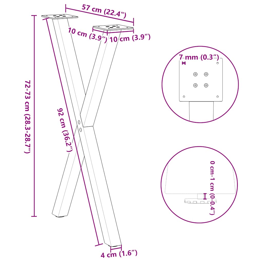 2 db X alakú étkezőasztal láb fekete acél 57 x (72-73) cm