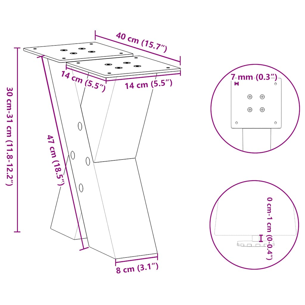 2 db X alakú natúr acél dohányzóasztal láb 40x(30-31) cm
