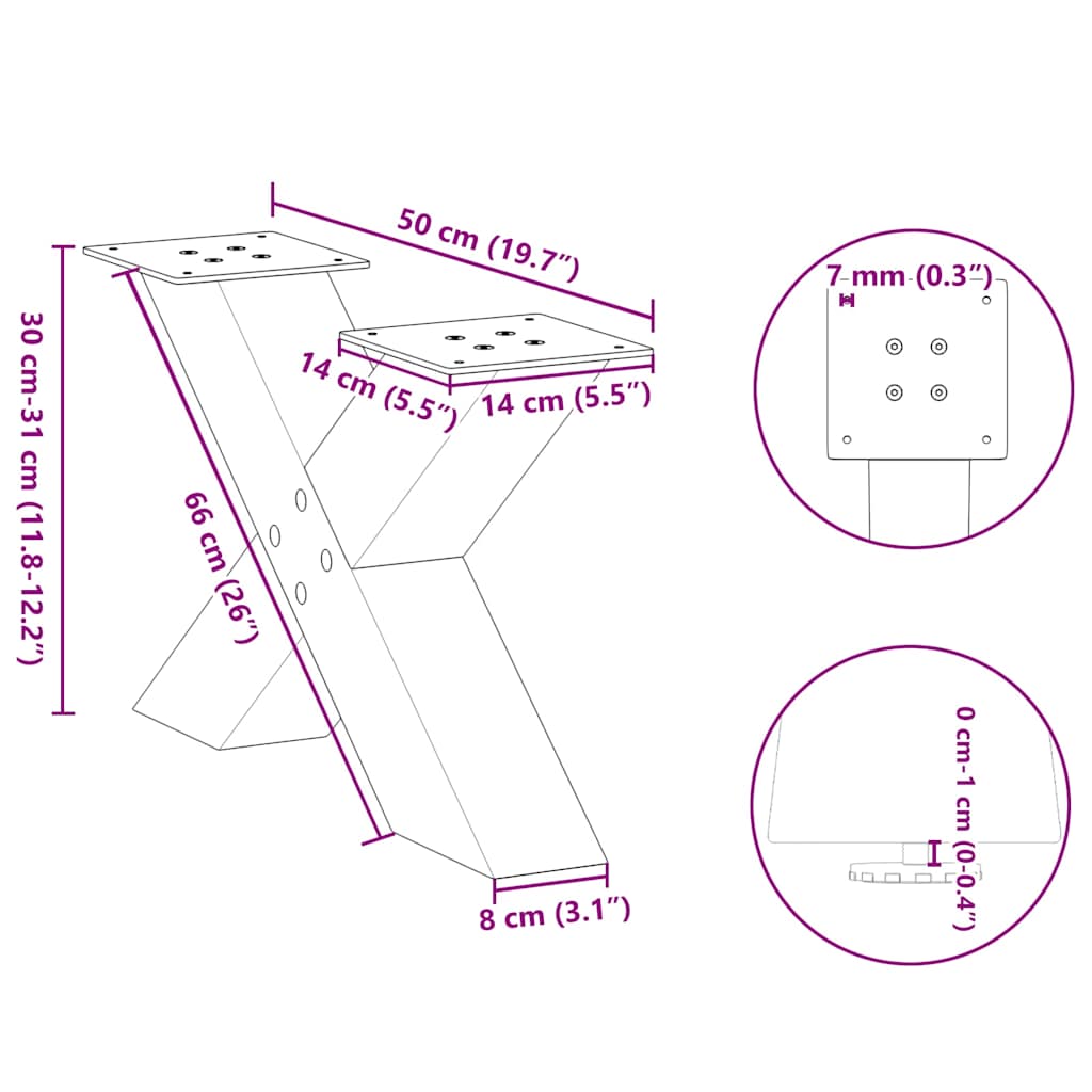 2 db fekete, X alakú acél dohányzóasztal láb 50 x (30-31) cm