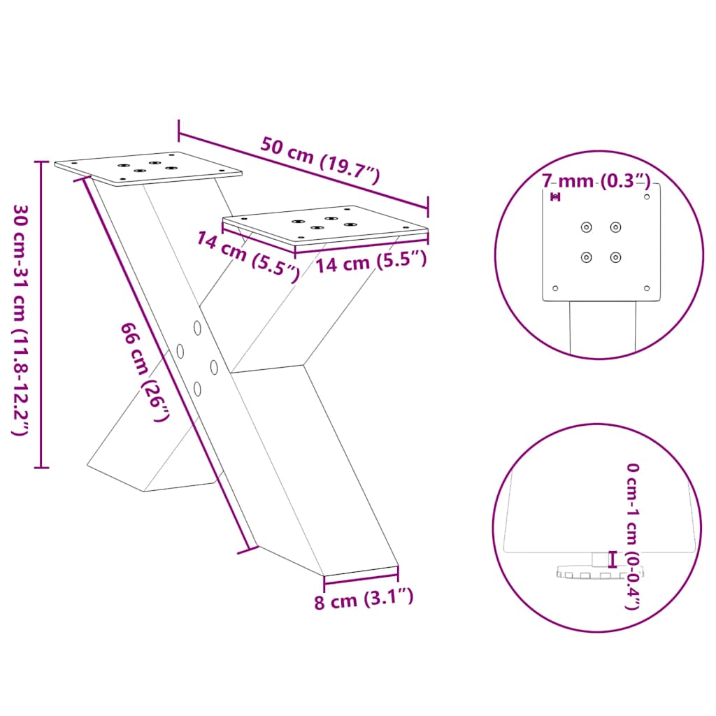 2 db antracitszürke X-alakú acél dohányzóasztal láb 50x(30-31) cm