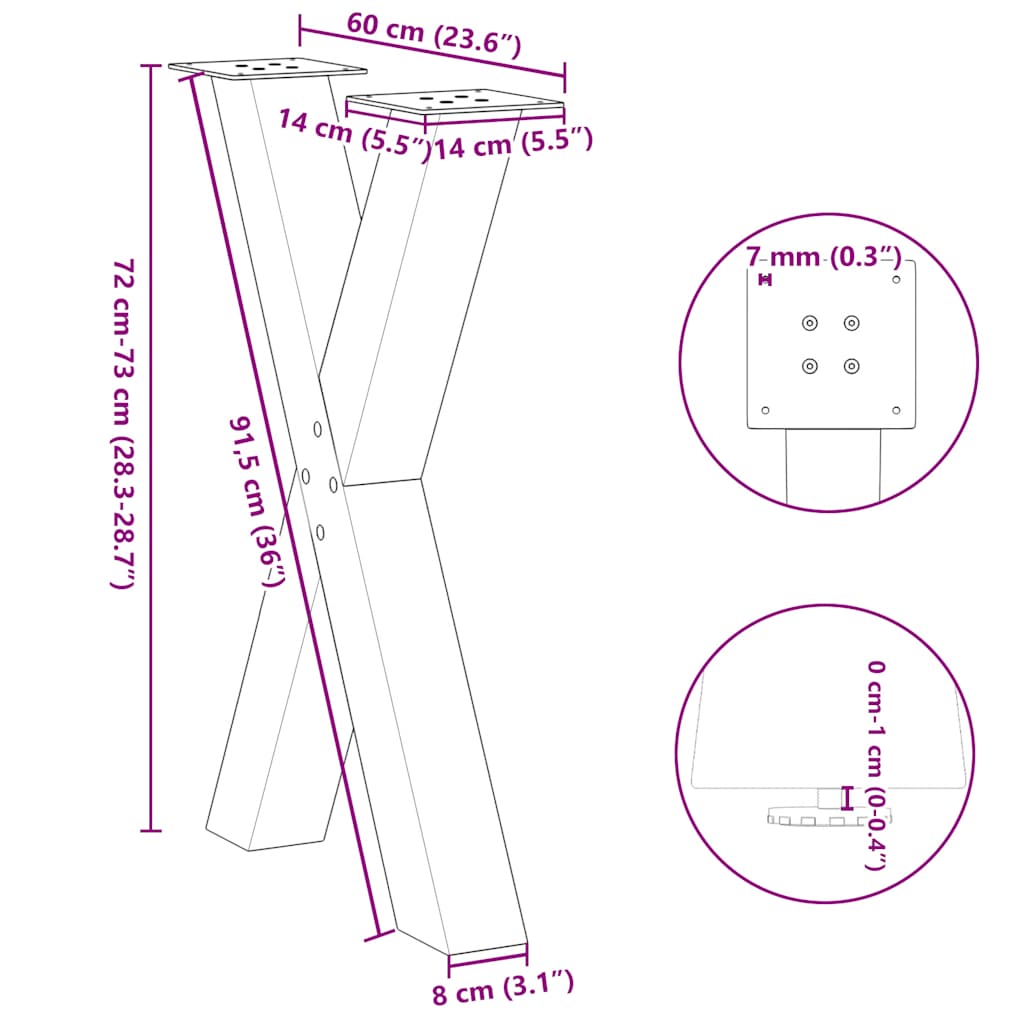 2 db fehér, X alakú étkezőasztal láb 60 x (72-73) cm acél étkezőasztalhoz