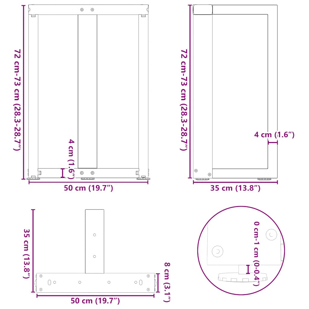 2 db antracitszürke, T-alakú acél étkezőasztal láb 50x35x(72-73) cm