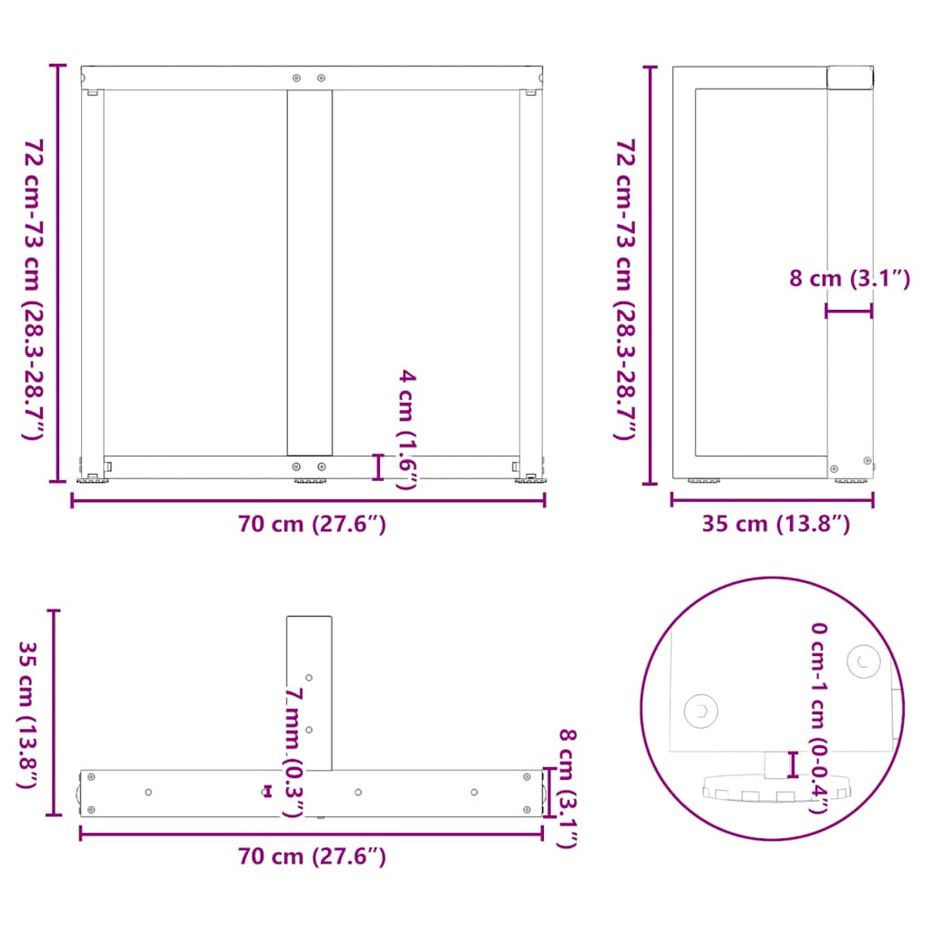 2 db antracitszürke, T-alakú acél étkezőasztal láb 70x35x(72-73) cm