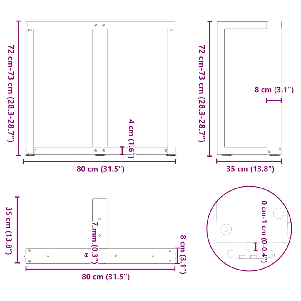 2 db fehér, T-alakú étkezőasztal láb 80x35x(72-73) cm acél étkezőasztal