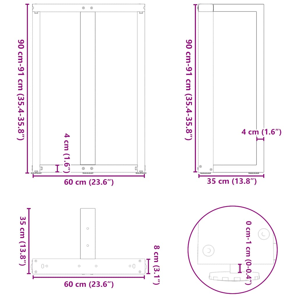 2 db T-alakú bárasztalláb, fehér, 60x35x(90-91) cm, acél