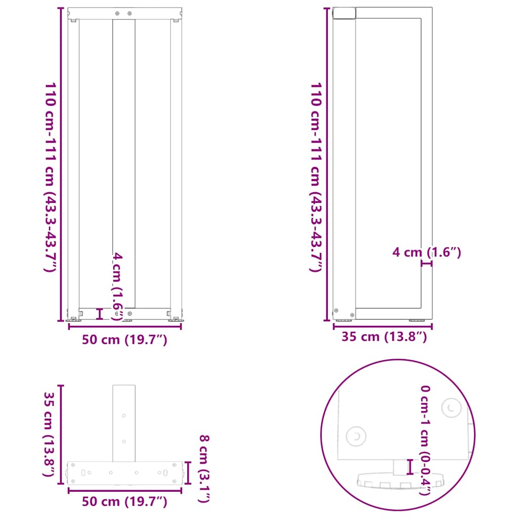 2 db fehér, T-alakú acél bárasztalláb 50x35x(110-111) cm