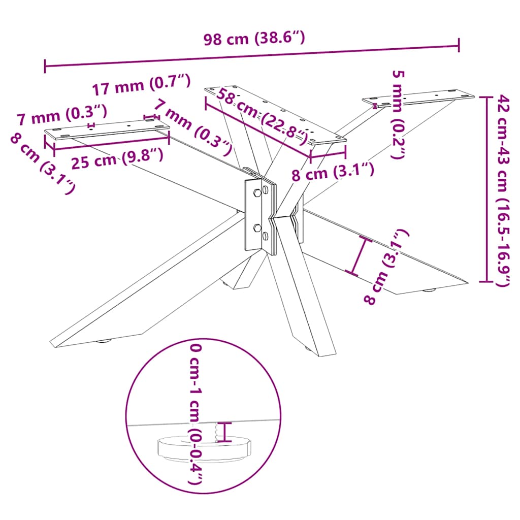 pók alakú dohányzóasztal láb fehér 98x58x(42-43) cm acél