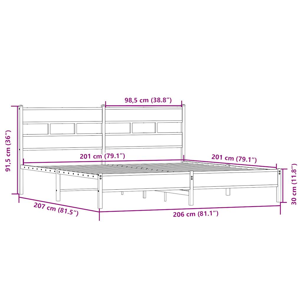 sonoma tölgy színű fém ágykeret matrac nélkül 200 x 200 cm